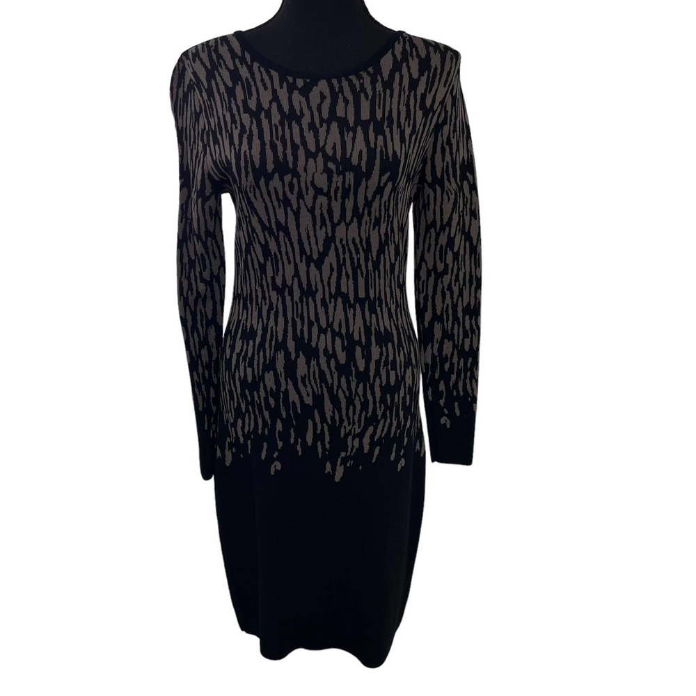 CARMEN Carmen Marc Valvo Black Brown Animal Print Dress Small